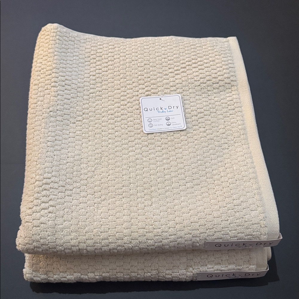 2pc TRULY LOU Quick Dry Zero Twist Cotton Bath Towel Set - Birch - Bone - Picture 6 of 6